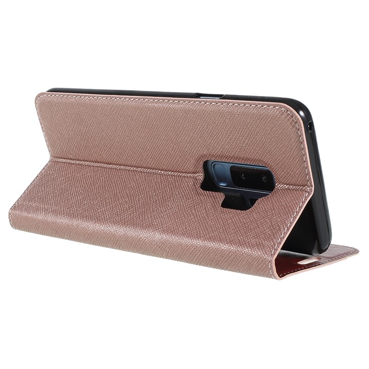 Contrast Color Auto-absorbed Card Slot Leather Stand Casing for Samsung Galaxy S9+ SM-G965 - Gold-5