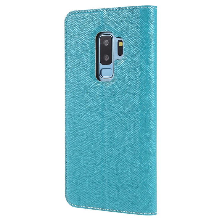 Contrast Color Auto-absorbed Card Slot Leather Stand Mobile Phone Case for Samsung Galaxy S9+ SM-G965 - Blue-3