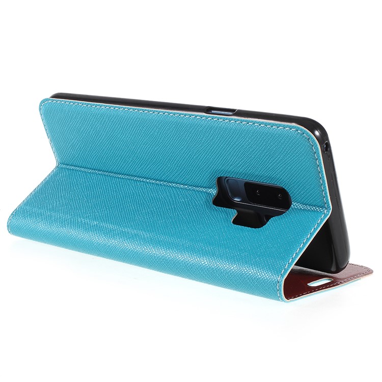 Contrast Color Auto-absorbed Card Slot Leather Stand Mobile Phone Case for Samsung Galaxy S9+ SM-G965 - Blue-5