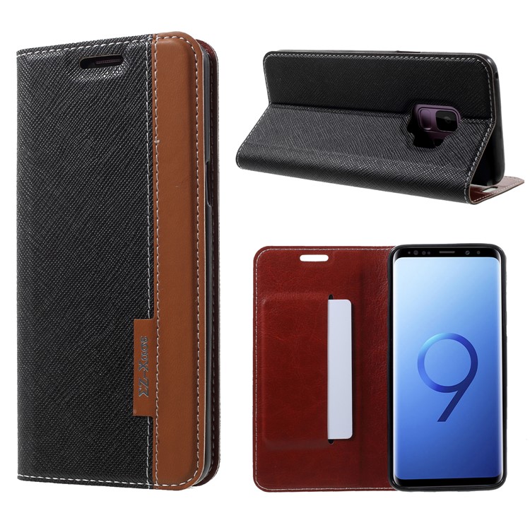 Contrast Color Auto-absorbed Card Slot Leather Stand Case for Samsung Galaxy S9 SM-G960 - Black-1