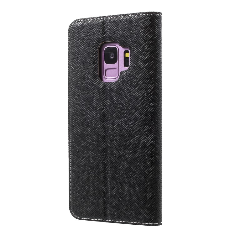 Contrast Color Auto-absorbed Card Slot Leather Stand Case for Samsung Galaxy S9 SM-G960 - Black-2