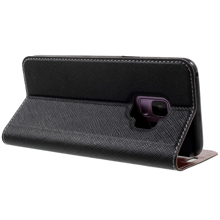 Contrast Color Auto-absorbed Card Slot Leather Stand Case for Samsung Galaxy S9 SM-G960 - Black-5