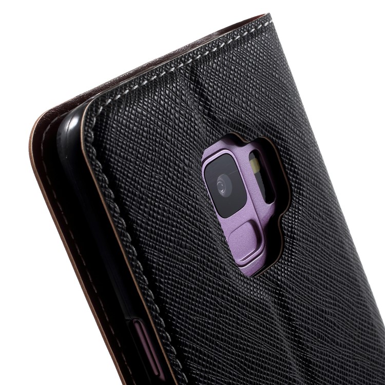 Contrast Color Auto-absorbed Card Slot Leather Stand Case for Samsung Galaxy S9 SM-G960 - Black-8