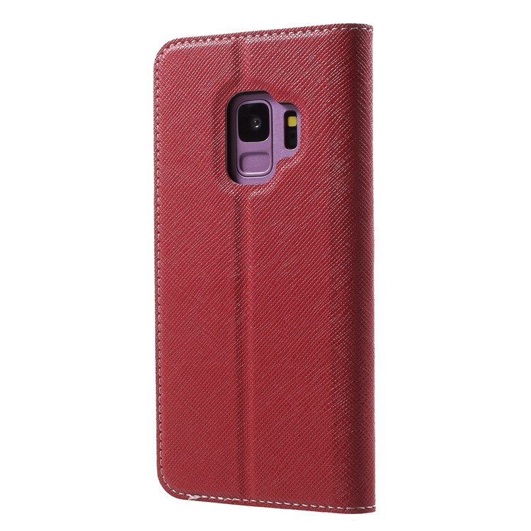 Contrast Color Auto-absorbed Card Holder Leather Stand Case for Samsung Galaxy S9 SM-G960 - Red-2