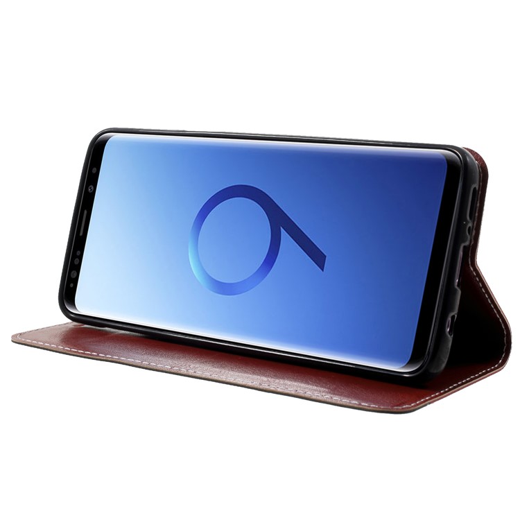 Contrast Color Auto-absorbed Card Holder Leather Stand Case for Samsung Galaxy S9 SM-G960 - Red-4