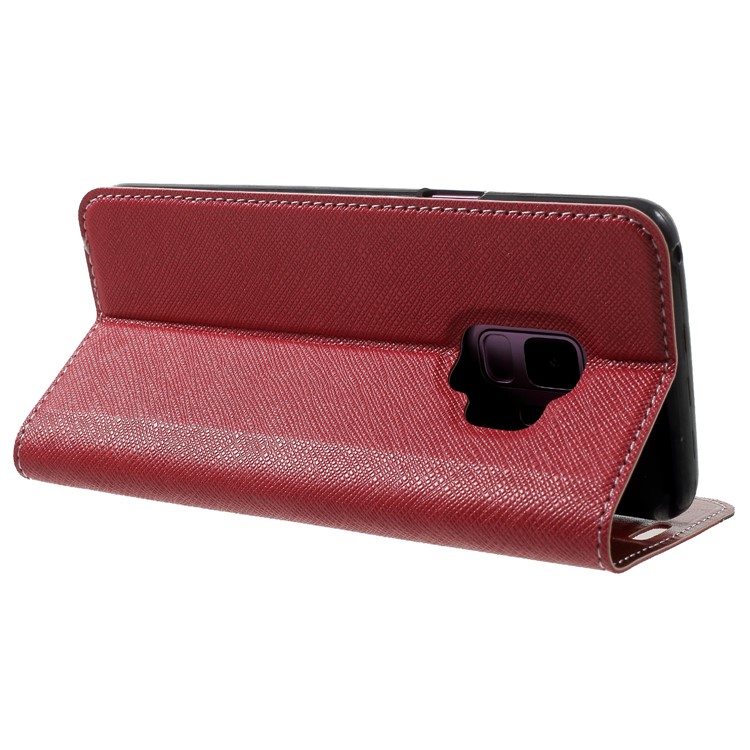 Contrast Color Auto-absorbed Card Holder Leather Stand Case for Samsung Galaxy S9 SM-G960 - Red-5
