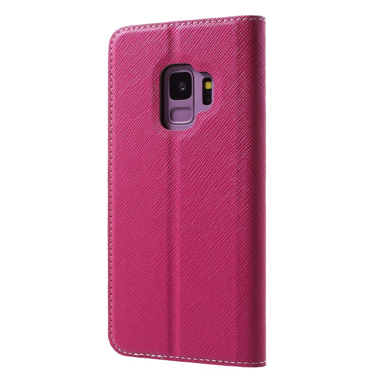 Contrast Color Auto-absorbed Card Slot Leather Stand Cover for Samsung Galaxy S9 SM-G960 - Rose-2