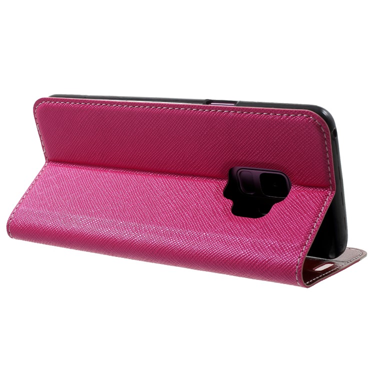 Contrast Color Auto-absorbed Card Slot Leather Stand Cover for Samsung Galaxy S9 SM-G960 - Rose-5