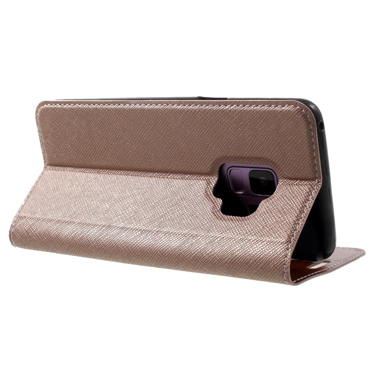Contrast Color Auto-absorbed Card Slot Leather Stand Shell for Samsung Galaxy S9 SM-G960 - Gold-5