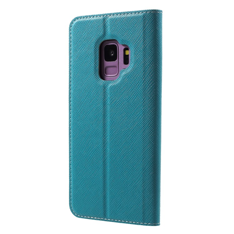 Contrast Color Auto-absorbed Card Slot Leather Stand Casing for Samsung Galaxy S9 SM-G960 - Blue-2