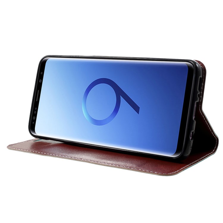 Contrast Color Auto-absorbed Card Slot Leather Stand Casing for Samsung Galaxy S9 SM-G960 - Blue-4