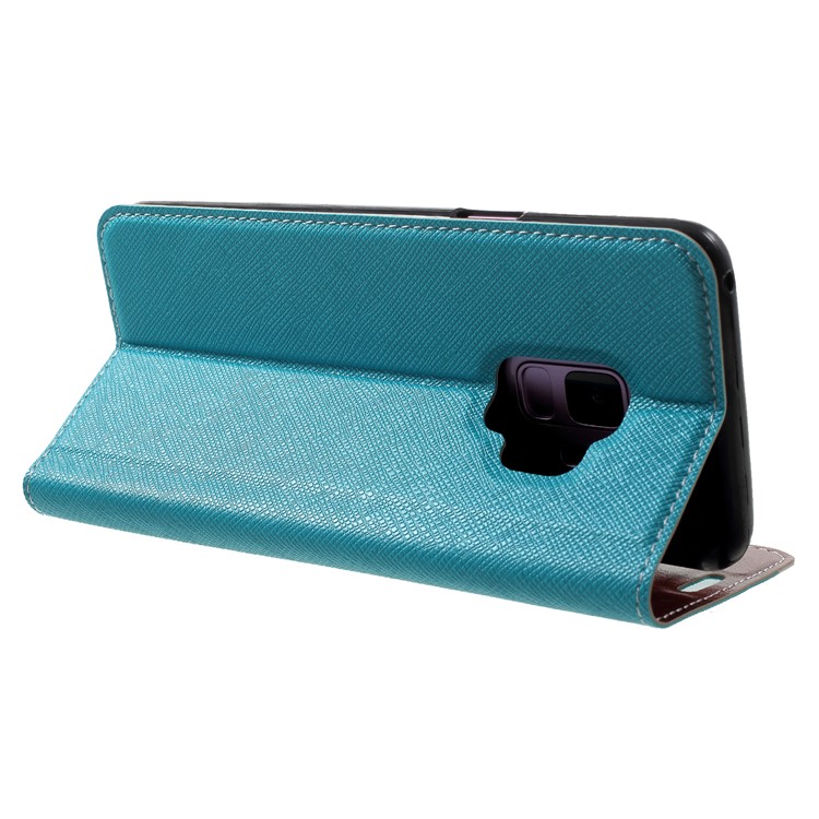 Contrast Color Auto-absorbed Card Slot Leather Stand Casing for Samsung Galaxy S9 SM-G960 - Blue-5