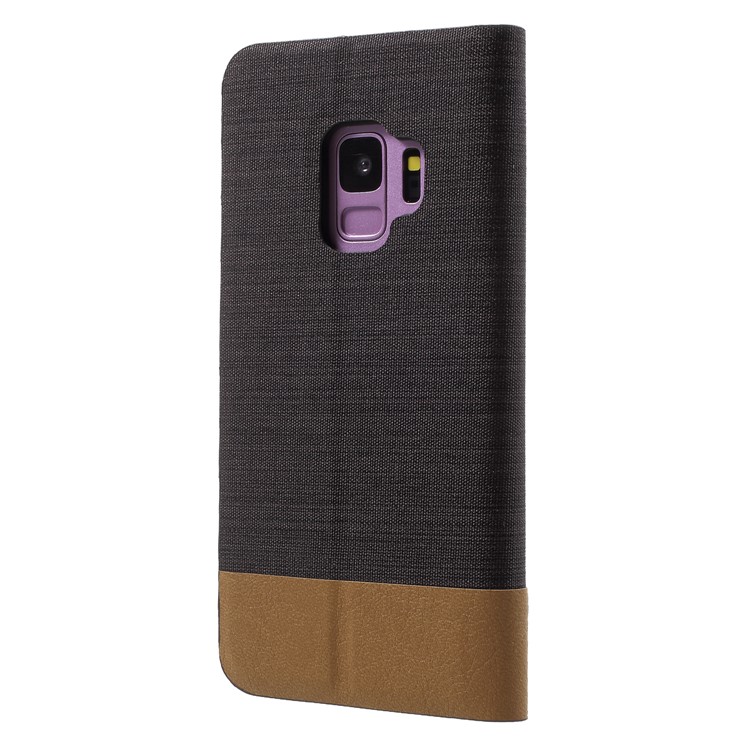 Contrast Color Canvas Texture Leather Stand Case for Samsung Galaxy S9 SM-G960 - Black-2