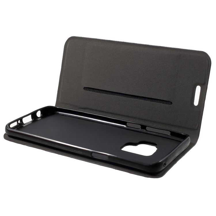 Contrast Color Canvas Texture Leather Stand Case for Samsung Galaxy S9 SM-G960 - Black-7