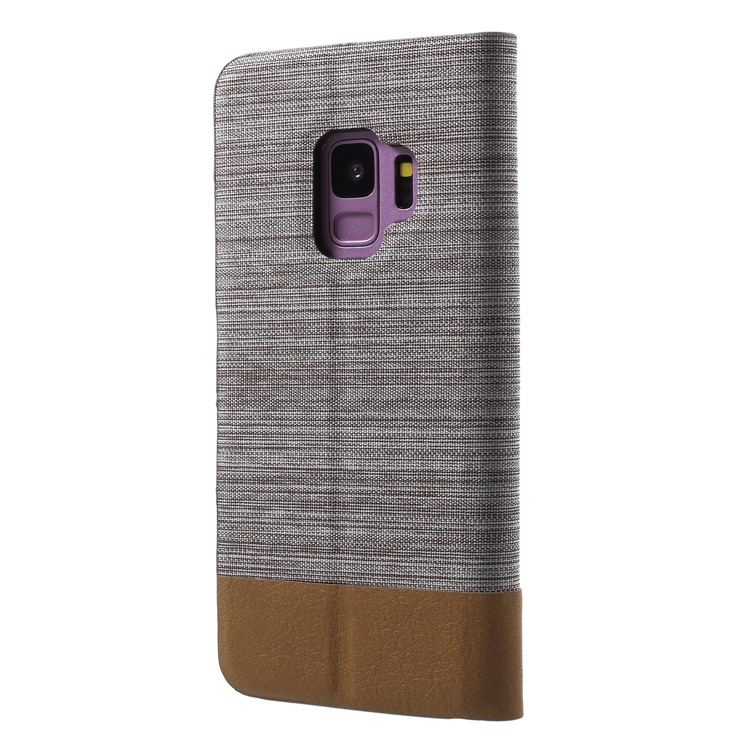 Contrast Color Canvas Texture Leather Stand Cover for Samsung Galaxy S9 SM-G960 - Light Grey-2