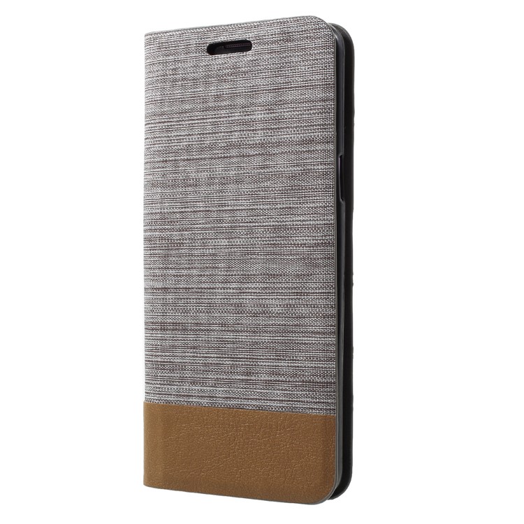 Contrast Color Canvas Texture Leather Stand Cover for Samsung Galaxy S9 SM-G960 - Light Grey-3