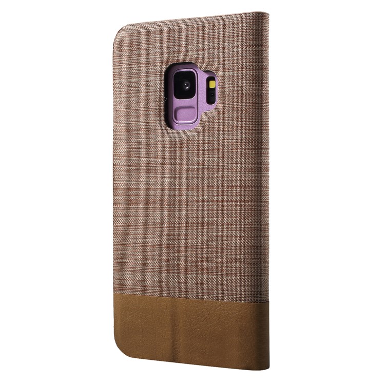 Contrast Color Canvas Texture Leather Stand Shell for Samsung Galaxy S9 SM-G960 - Khaki-2
