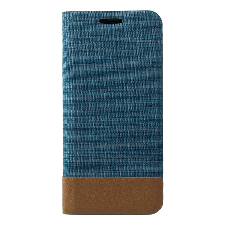 Contrast Color Canvas Texture Leather Phone Cover for Samsung Galaxy S9 SM-G960 - Baby Blue-1