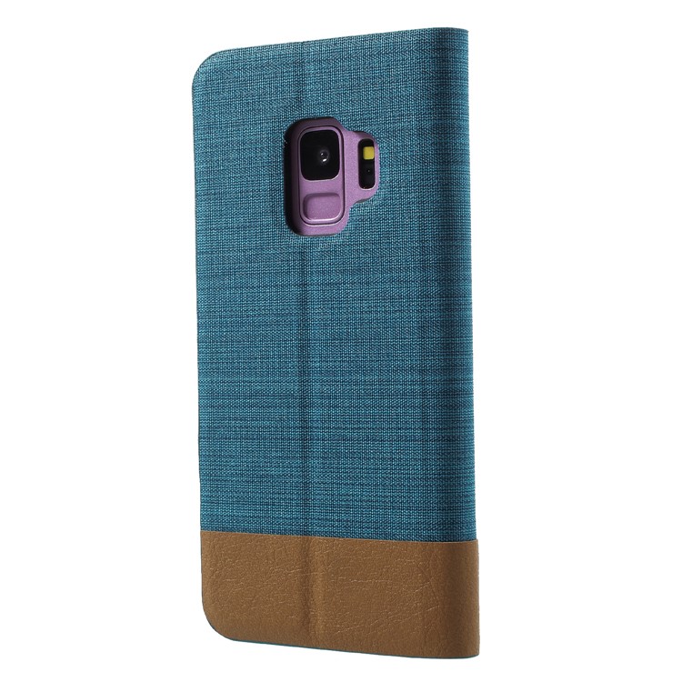 Contrast Color Canvas Texture Leather Phone Cover for Samsung Galaxy S9 SM-G960 - Baby Blue-2