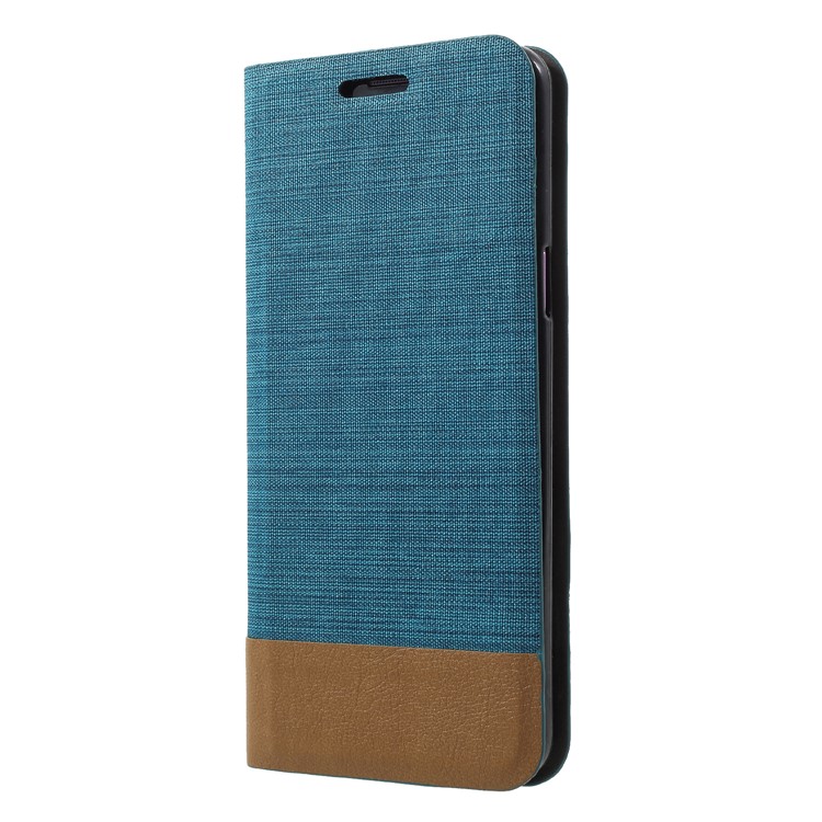 Contrast Color Canvas Texture Leather Phone Cover for Samsung Galaxy S9 SM-G960 - Baby Blue-3