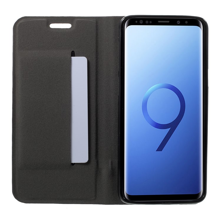 Contrast Color Canvas Texture Leather Phone Cover for Samsung Galaxy S9 SM-G960 - Baby Blue-6