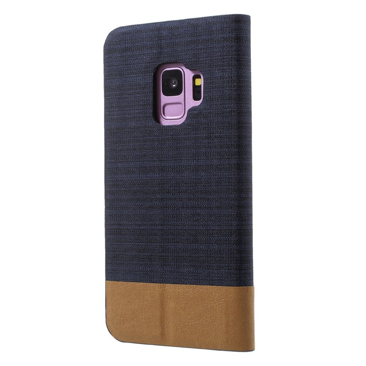 Contrast Color Canvas Texture Card Holder Leather Case Cover for Samsung Galaxy S9 SM-G960 - Dark Blue-2