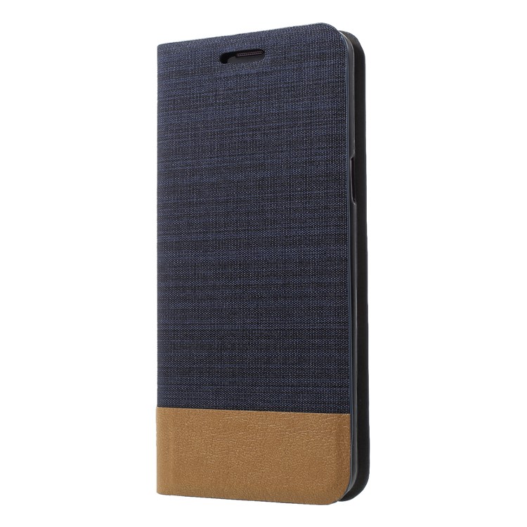 Contrast Color Canvas Texture Card Holder Leather Case Cover for Samsung Galaxy S9 SM-G960 - Dark Blue-3