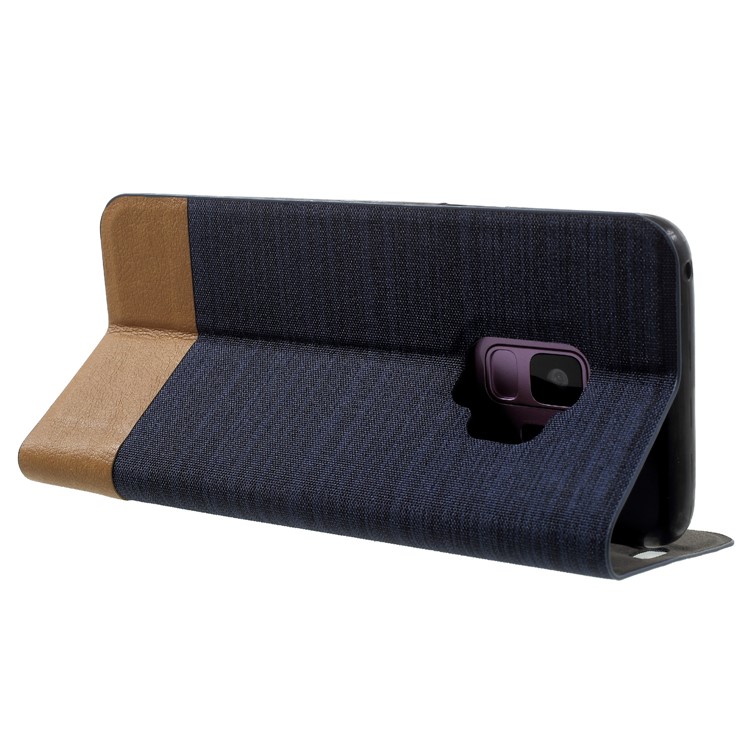 Contrast Color Canvas Texture Card Holder Leather Case Cover for Samsung Galaxy S9 SM-G960 - Dark Blue-5