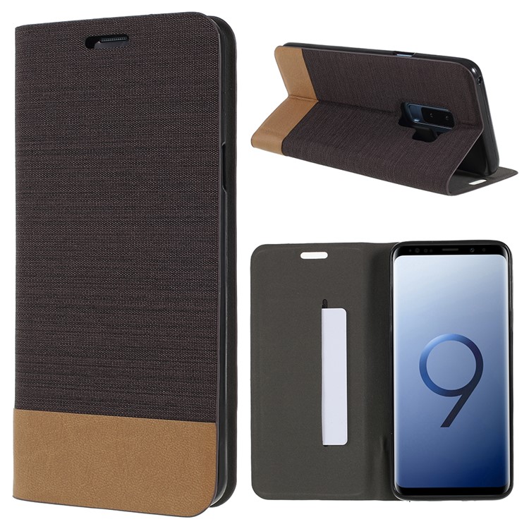Contrast Color Canvas Texture Leather Case for Samsung Galaxy S9+ SM-G965 - Black-1