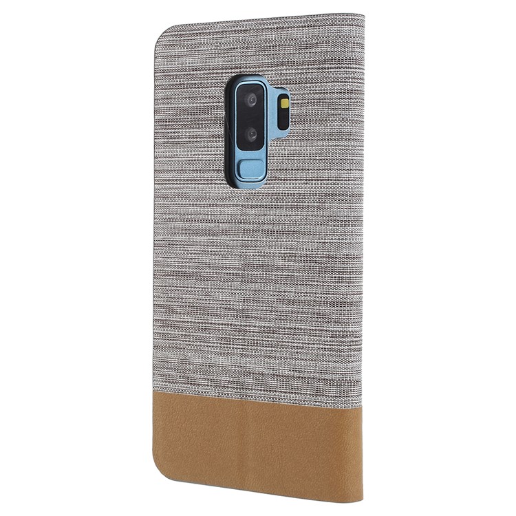 Contrast Color Canvas Texture Leather Cover for Samsung Galaxy S9+ SM-G965 - Light Grey-3