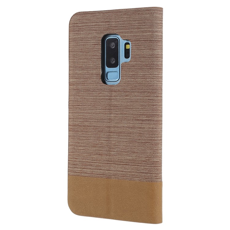 Contrast Color Canvas Texture Leather Shell for Samsung Galaxy S9+ SM-G965 - Khaki-3