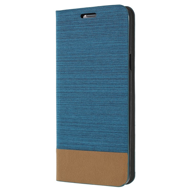 Contrast Color Canvas Texture Leather Mobile Phone Case for Samsung Galaxy S9 Plus SM-G965 - Baby Blue-2