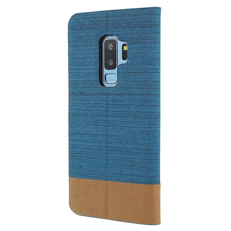 Contrast Color Canvas Texture Leather Mobile Phone Case for Samsung Galaxy S9 Plus SM-G965 - Baby Blue-3
