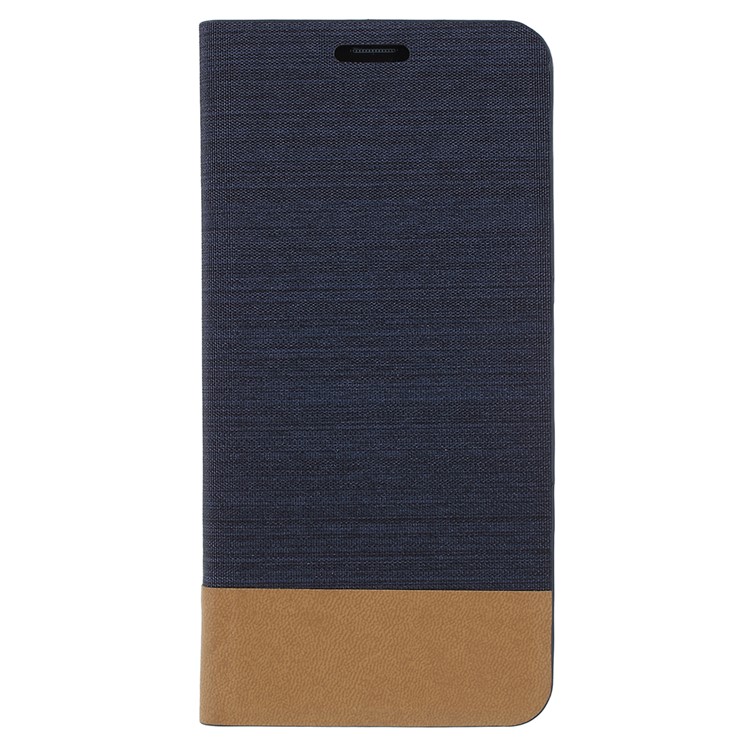 Contrast Color Canvas Texture Leather Cell Phone Case for Samsung Galaxy S9 Plus SM-G965 - Dark Blue-1