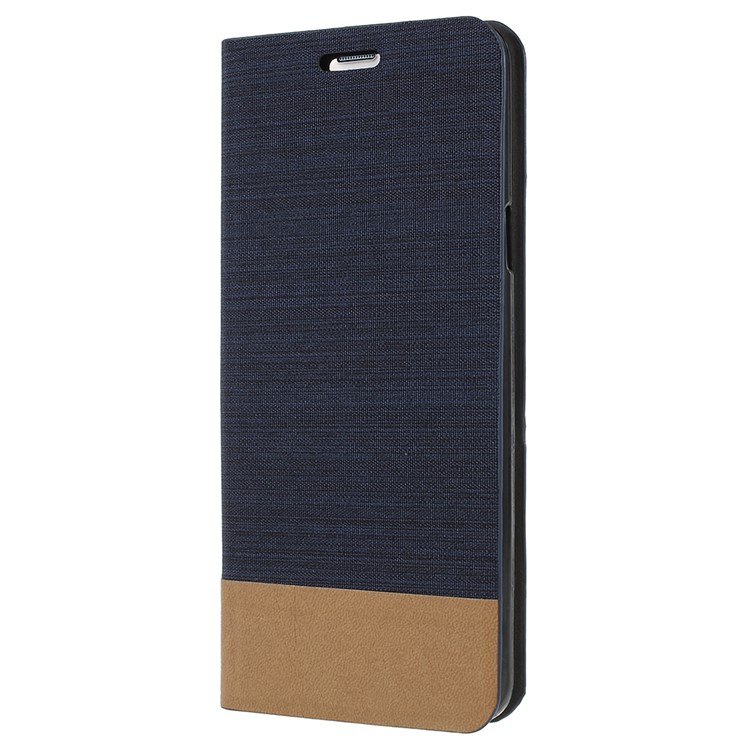 Contrast Color Canvas Texture Leather Cell Phone Case for Samsung Galaxy S9 Plus SM-G965 - Dark Blue-2