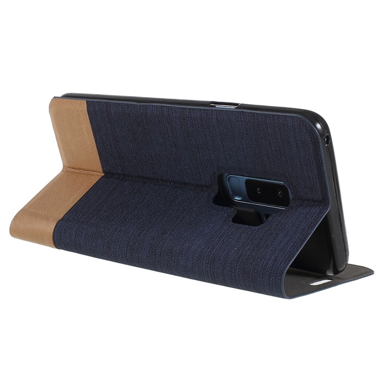 Contrast Color Canvas Texture Leather Cell Phone Case for Samsung Galaxy S9 Plus SM-G965 - Dark Blue-5