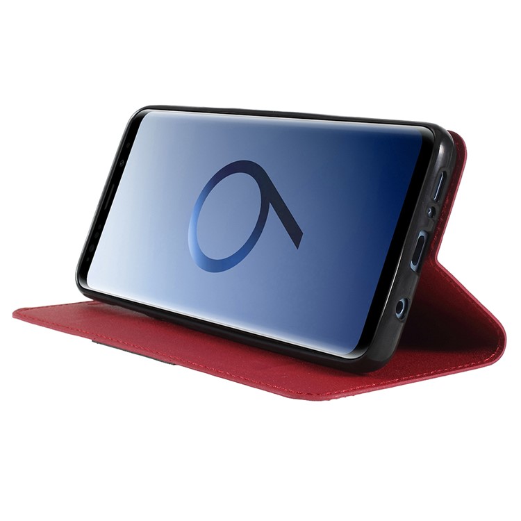 Matte Surface PU Leather Auto-absorb Card Holder Wallet Stand Mobile Phone Case for Samsung Galaxy S9+ SM-G965 - Red-4