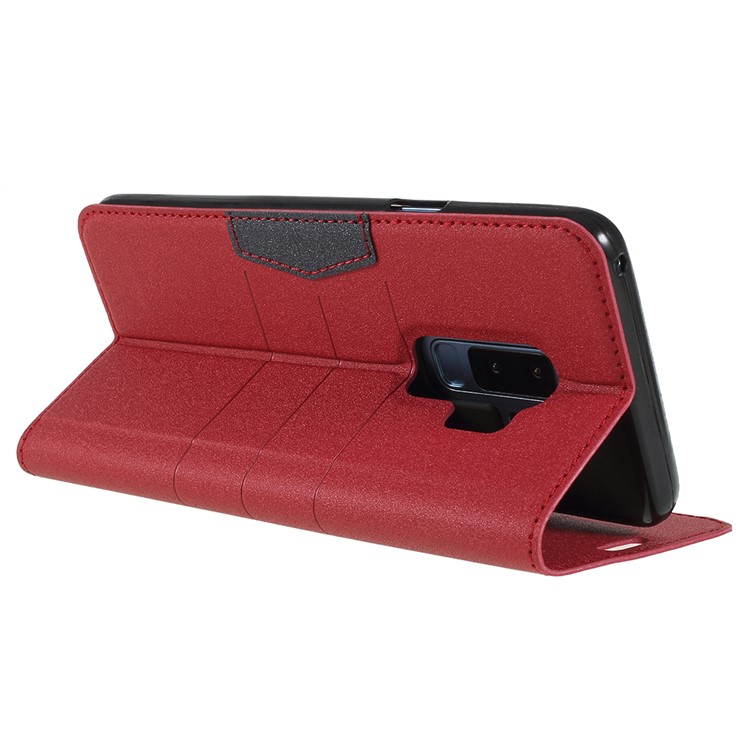 Matte Surface PU Leather Auto-absorb Card Holder Wallet Stand Mobile Phone Case for Samsung Galaxy S9+ SM-G965 - Red-5
