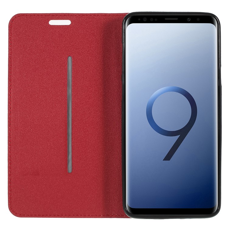 Matte Surface PU Leather Auto-absorb Card Holder Wallet Stand Mobile Phone Case for Samsung Galaxy S9+ SM-G965 - Red-6