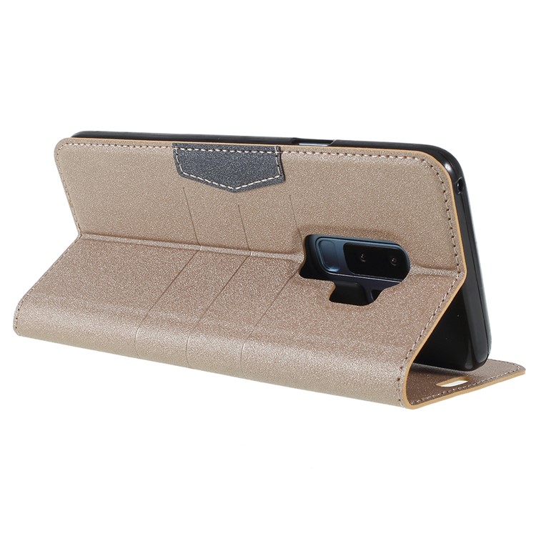 Matte Surface PU Leather Auto-absorb Card Slot Wallet Stand Mobile Phone Casing for Samsung Galaxy S9+ SM-G965 - Gold-5