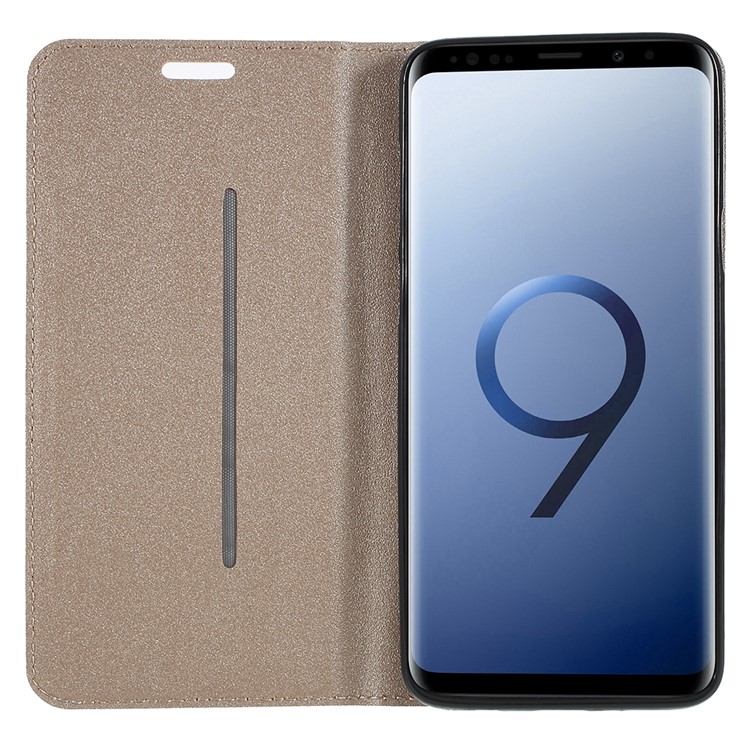 Matte Surface PU Leather Auto-absorb Card Slot Wallet Stand Mobile Phone Casing for Samsung Galaxy S9+ SM-G965 - Gold-6