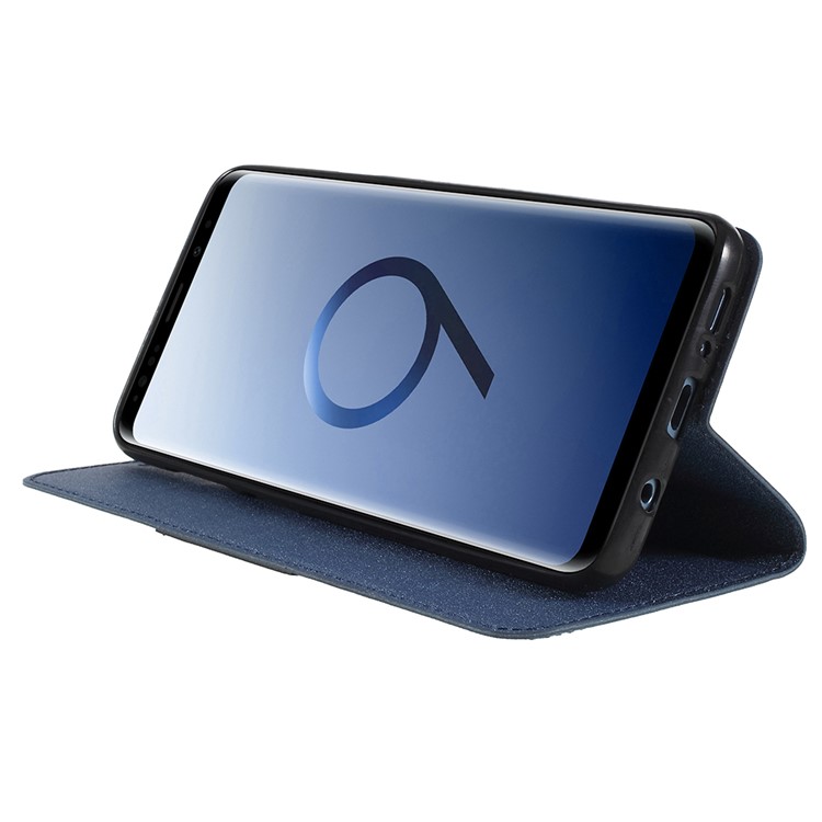 Matte Surface PU Leather Auto-absorb Card Slot Wallet Stand Protective Case for Samsung Galaxy S9 Plus SM-G965 - Dark Blue-4