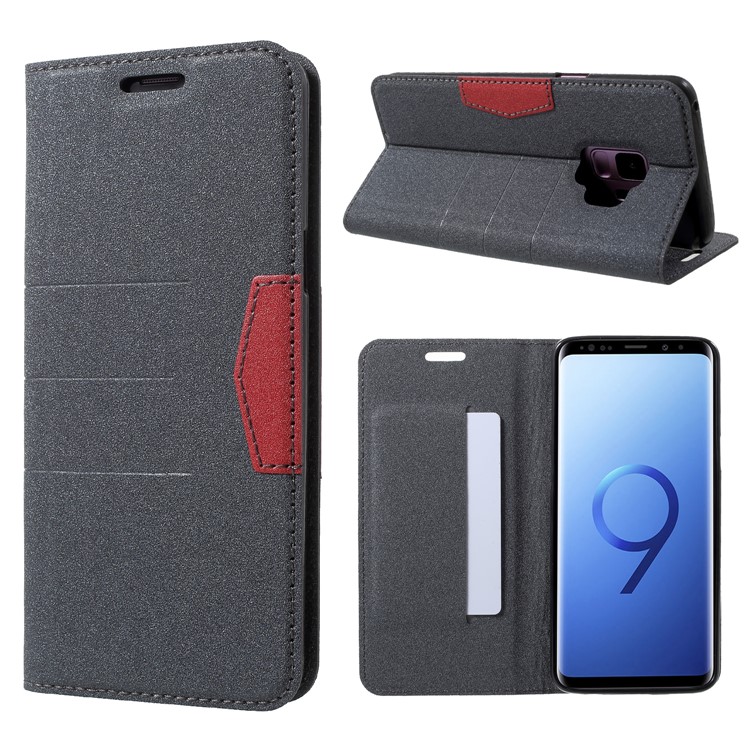 PU Leather Matte Surface Auto-absorb Card Holder Wallet Stand Mobile Phone Case for Samsung Galaxy S9 G960 - Black-1