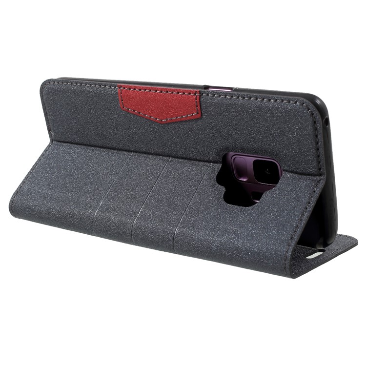 PU Leather Matte Surface Auto-absorb Card Holder Wallet Stand Mobile Phone Case for Samsung Galaxy S9 G960 - Black-5