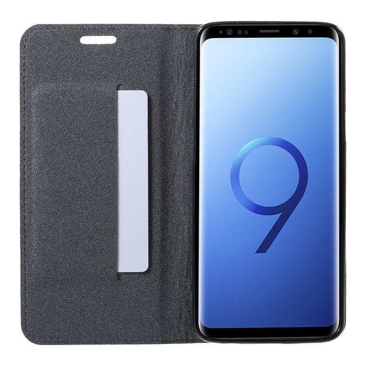 PU Leather Matte Surface Auto-absorb Card Holder Wallet Stand Mobile Phone Case for Samsung Galaxy S9 G960 - Black-6
