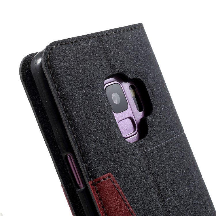 PU Leather Matte Surface Auto-absorb Card Holder Wallet Stand Mobile Phone Case for Samsung Galaxy S9 G960 - Black-8