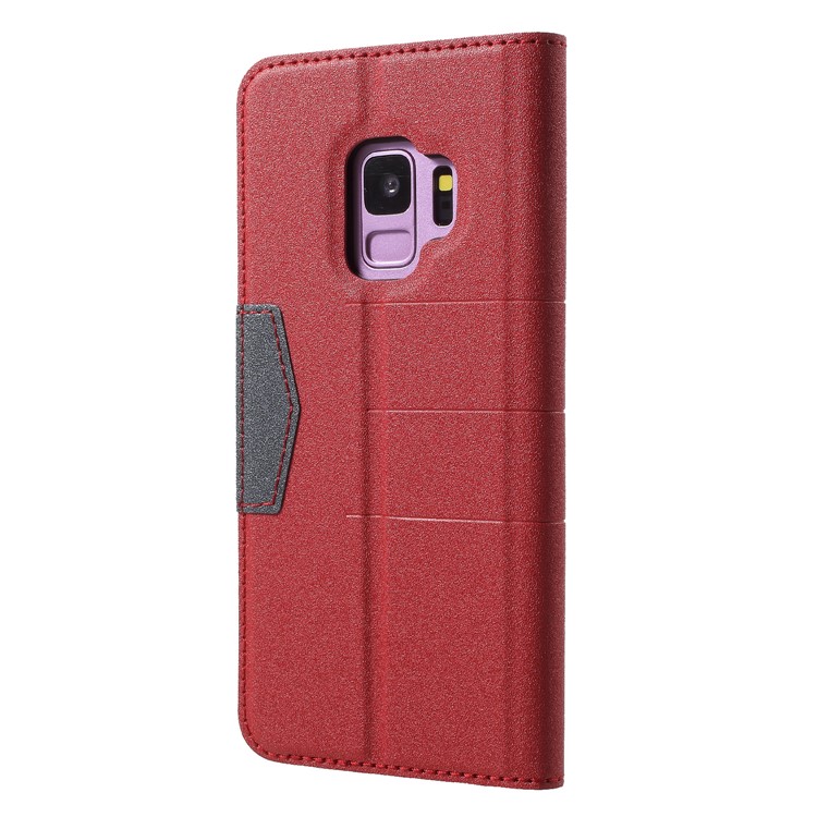 PU Leather Matte Surface Auto-absorb Card Holder Wallet Stand Flip Casing for Samsung Galaxy S9 G960 - Red-2