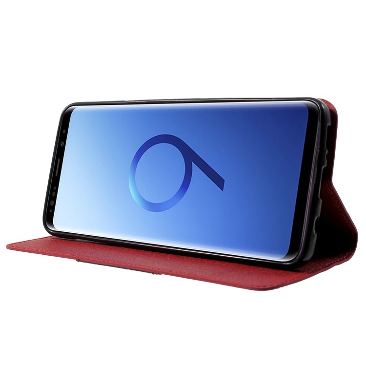 PU Leather Matte Surface Auto-absorb Card Holder Wallet Stand Flip Casing for Samsung Galaxy S9 G960 - Red-4