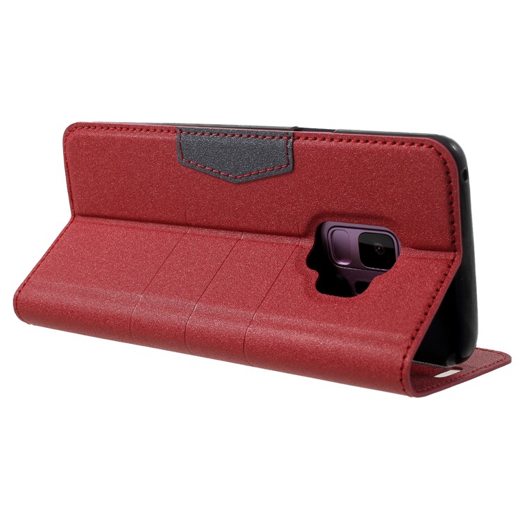 PU Leather Matte Surface Auto-absorb Card Holder Wallet Stand Flip Casing for Samsung Galaxy S9 G960 - Red-5