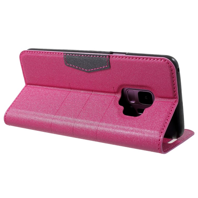 PU Leather Frosted Surface Auto-absorb Card Holder Stand Wallet Folio Cover for Samsung Galaxy S9 G960 - Rose-5